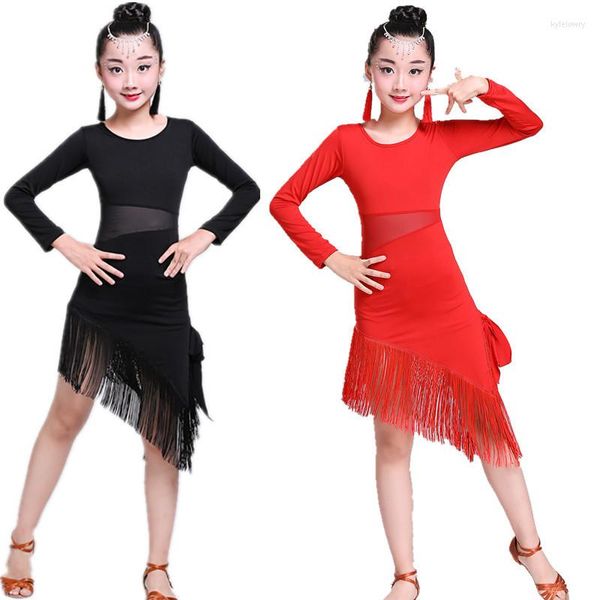 Scène Porter Gland Enfants Rumba Samba Spandex Enfants Tango Jupe Costume Robe De Danse Latine Pour Fille Concours Salle De Bal Salsa Robes