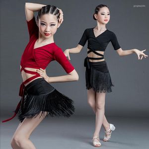 Vêtements de scène gland robe de danse latine enfant filles vêtements de pratique vêtements de performance compétition de rumba vêtements de danse costumes cha modernes