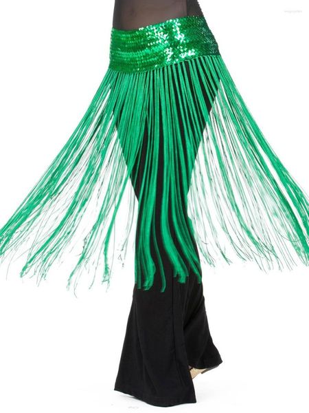 Escenario Wear Tassel Oriental Flamco Belly Dance Hip Bufand Color sólido Fantasia Jazz Sequins Performación clásica Latin Clother