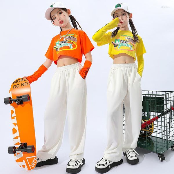 Stage Wear Teen Girl Montrant Des Tenues Hip Hop Vêtements Débardeur Tshirt Tops Avec Des Gants Pantalon Baggy Pour Enfants Salle De Bal Jazz Costume De Danse Vêtements