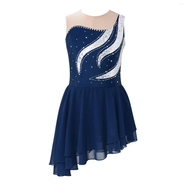 Stage Wear Teen Sans Manches Strass Patinage Artistique Robe Justaucorps Danse Lyrique Ballet Gymnastique Acrobatie Performance Dancewear