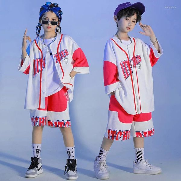 Vêtements de scène pour adolescents Hip Hop, Cardigan, chemise de Baseball, hauts surdimensionnés, shorts d'été pour filles et garçons, Costume de danse Jazz