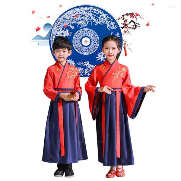 Desgaste de la etapa Adolescente 110-160 CM Traje tradicional chino Hanfu Vestido para niña Ropa de bebé Traje Tang Vintage Niños Baile folclórico antiguo