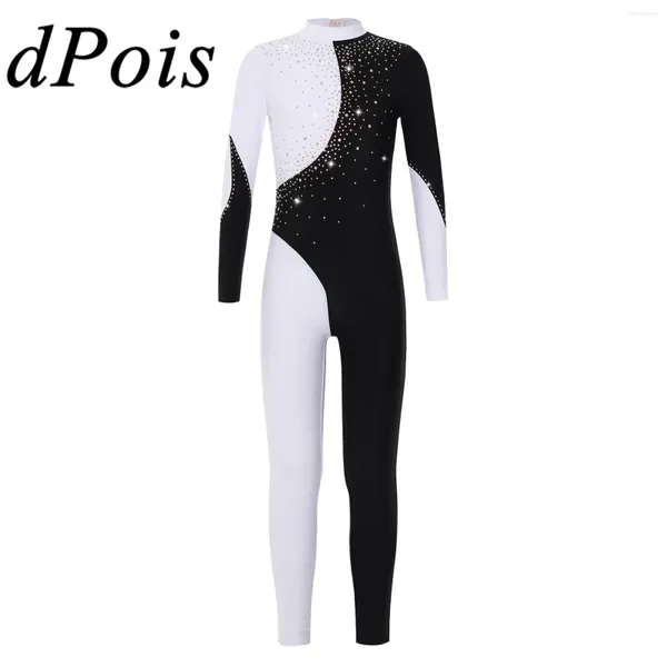 Ropa de escenario Adolescentes Gimnasia Mono Niños Niñas Manga larga Brillante Rhinestone Patinaje sobre hielo Body para niña Ballet Danza Leotardos Ropa de baile