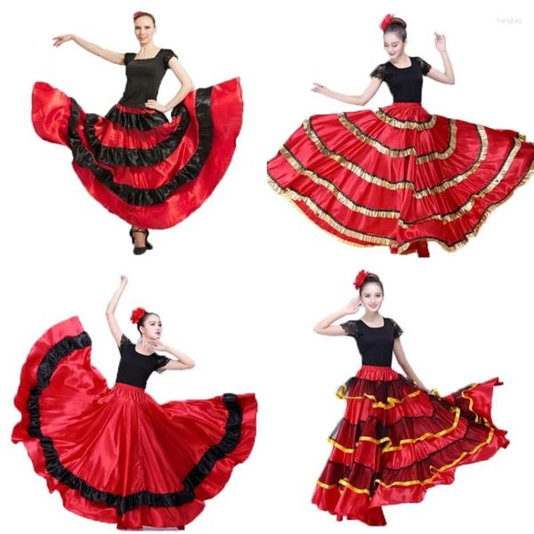 Stage Wear La femme espagnole Flamenco Rok Costume de danse Robe pour l'Espagne noire Adu Support Stomach Festival