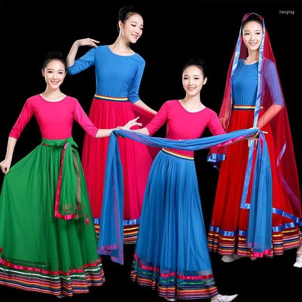 Vêtements de scène tibétains vêtements de performance printemps danse mongole jupe longue grande balançoire vêtements de pratique professionnelle