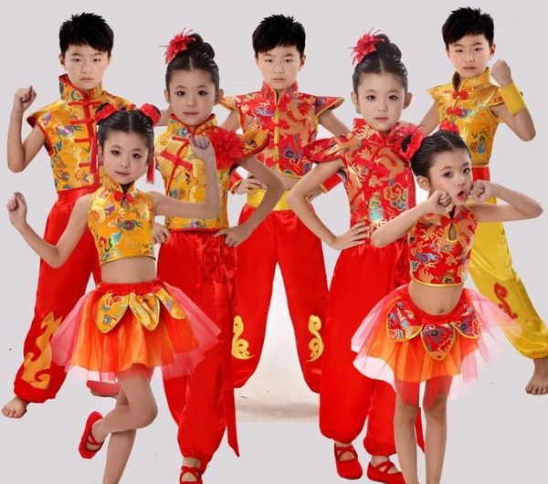 Escenario desgaste traje de danza tradicional china niños artes marciales nacionales para niña y niño