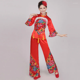 Ropa de escenario Traje de danza folclórica tradicional china para mujer Trajes nacionales Fan Bailando Bailes Ropa Vestido Yangko Mujer Ropa Yangge