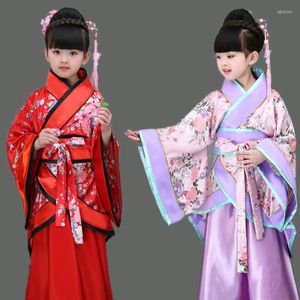 Stage Draag Traditionele Chinese Hanfu Woman Dancing Clothing White Classic Dress Folk Dance Costuums For Kids Girls Childs Rood Blue