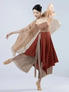Stage Wear Costume de danse folklorique de style chinois traditionnel Vêtements de performance de danseuse classique Robe d'entraînement élégante Cardigan