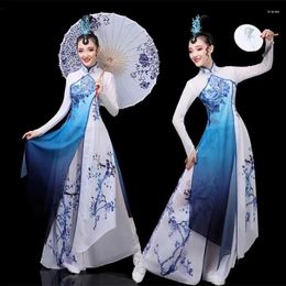 Stadiumkleding Traditionele Chinese Vintage Hanfu Vrouwen Bloemenprint Qipao Jurk Oude Volksdans Streetwear Prestaties