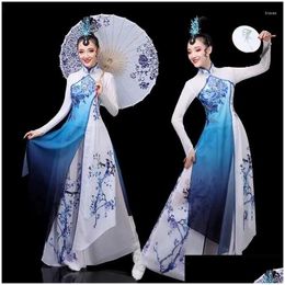 Etapa desgaste tradicional chino vintage hanfu mujeres flor impresión qipao vestido antiguo danza folclórica streetwear rendimiento entrega entrega a otect