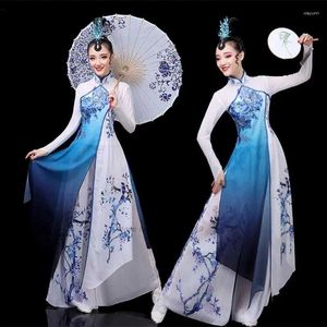 Etapa desgaste tradicional chino vintage hanfu flor impresión qipao vestido pantalones conjunto antiguo folk danza traje rendimiento