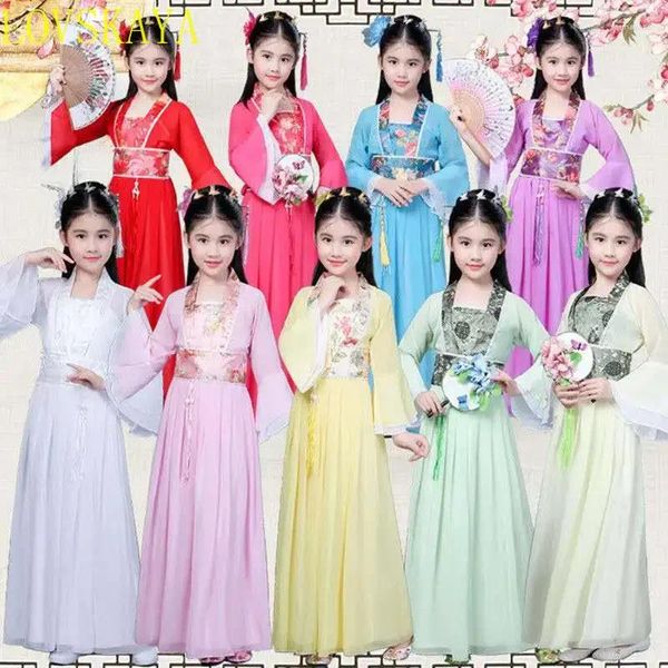 Etapa desgaste entusiastas de la danza tradicional en China ropa para niños Hanfu rojo rosa cielo azul blanco Halloween niña