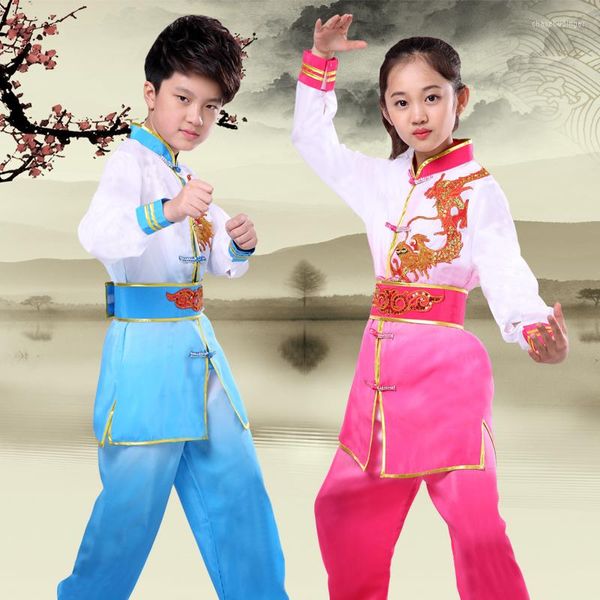 Vêtements de scène traditionnels Folk Tai Chi vêtements uniformes à manches longues pour enfants Wushu TaiChi costume Arts martiaux vêtements d'exercice