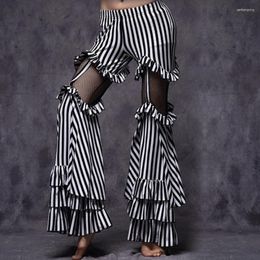 Vêtements de scène Tribal Belly Dancing Vêtements Pantalons à rayures Gypsy Dance Flare Coton Mesh Fusion Femmes Pantalons