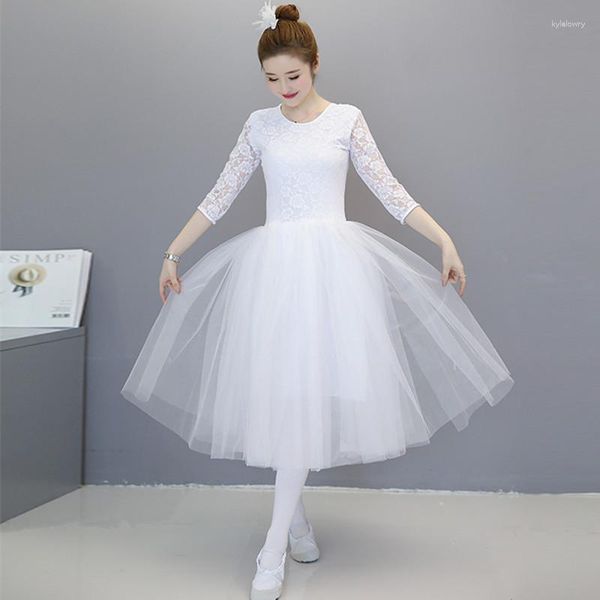 Vêtements de scène Tulle Ballet jupes longues pour femmes adultes lac des cygnes Costume ballerine body robe filles vêtements romantiques