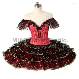 Variations d'usure de scène Don Quichote Ballet Tutu Sequin Black Red Girls Yagp Costume de crêpe classique professionnel 12 couches 0442