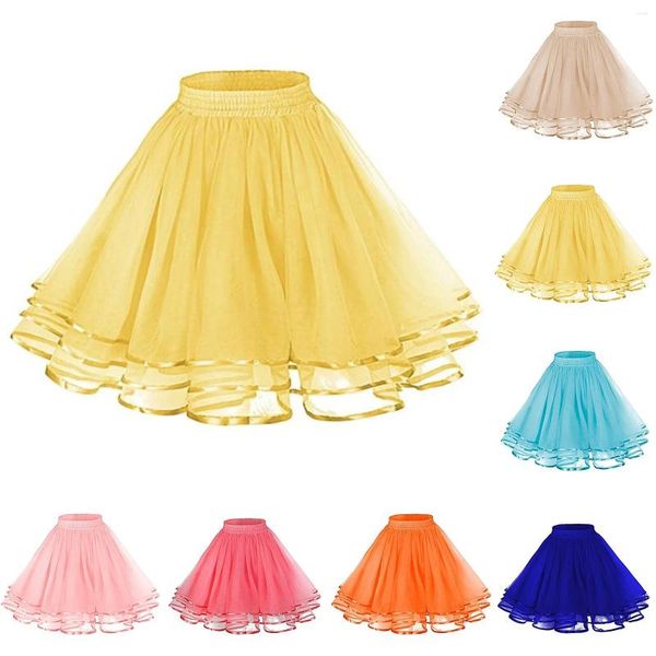 Stage Wear Vintage Tulle Jupe Femmes Une Ligne Extensible Mini Évasée Casual Élégant Court Tutu Ballet Maille Jupon Jupes Patineuse