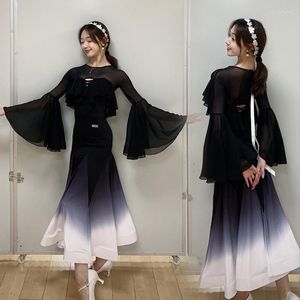 Stage Wear Waltz Dance Kostuum Women Long Sleeves Ballroom Jurk Club Prom Latin Performance Clothing Modern BL8887