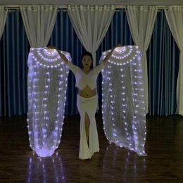 Stage Wear Blanc 1 paire de voiles de ventilateur LED Danse du ventre Voile de danse en soie Glow Louange Light Up Show