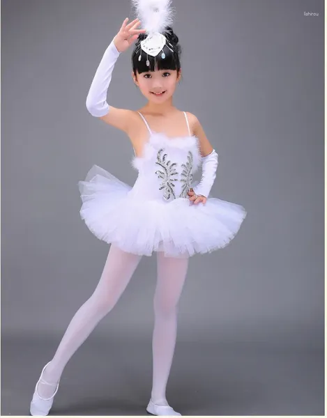 Escenario Weat White Ballet Tutu Falda Vestido de cisne para niños Disfraz de cisne para niños Danza del vientre Profesional