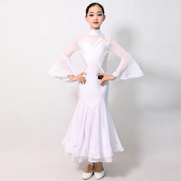 Etapa desgaste vestidos de baile de salón blanco para niños vals niñas vestido de baile estándar ropa de baile