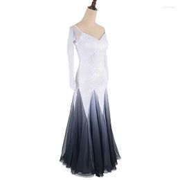 Vêtements de scène robe de bal blanche manches longues robes de valse pour la danse Foxtrot danse balle Standard dentelle