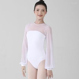 Etapa desgaste blanco / negro de manga larga ballet leotardo adulto entrenamiento ropa gimnasia body para mujeres dancewears w22579