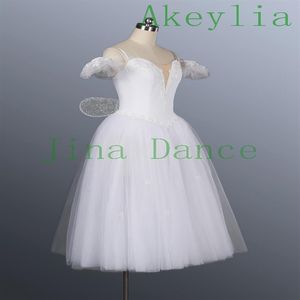 Stage Wear blanc La Sylphide Romantique Ballet Tutu Robe Ballerine Robe Femmes Blanc Fée Professionnel Ballet Long Tutu Avec Ailes254R