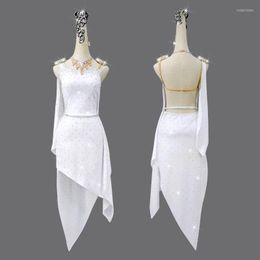 Stage Wear White Latin Dance Competition Clothing Adult Performance Dress Sexy Advanced Rhinestone