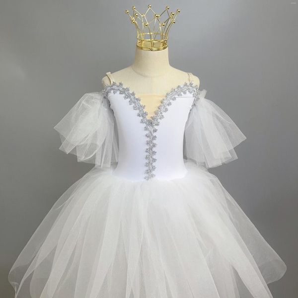 Desgaste de la etapa Blanco Largo Romántico Ballet Tutu Chica Mujeres Vestido Para Niñas Niño Bailarina Tul Adulto