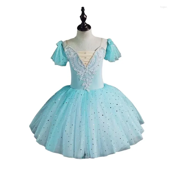 Stage Wear Blanc Rose Ballet Robe Paillettes Tulle Swan Costumes De Danse Princesse Filles Enfants Performance Vêtements Tutu Longue