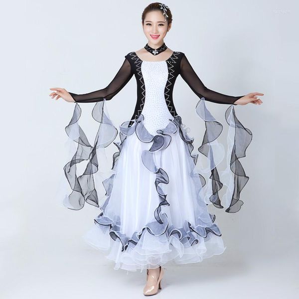 Robe de bal standard blanche pour femme, robe de concours de danse pour femme, valse foxtrot, tango moderne