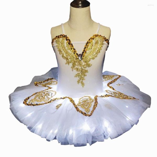 Stage Wear White Swan Lake Ballet Dress Pour Filles 2023 LED Lumière Tutu Enfants Fluffy Fluorescent Night Club Vêtements Costume De Danse