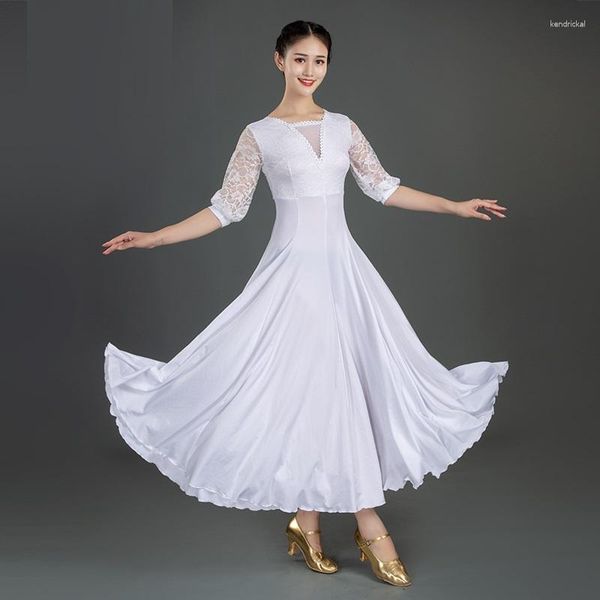 Vêtements de scène femmes blanches robe de danse de salon Standard valse pour danser les Costumes de Tango Flamenco espagnol