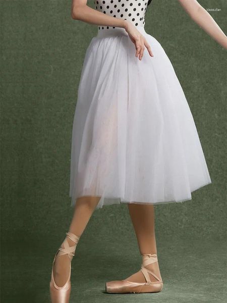 Wear en gros adultes ballerine ballet tutus blanc noir 4 couches dentelle épaisse en maille longue tutu élastique taule tulle jupes à balle