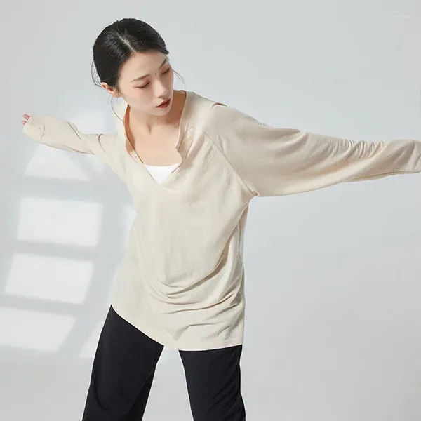 Vêtements de scène en gros chemise de danse adulte Yoga haut ample vêtements modernes à manches longues solide classique danseur pratique T-shirt