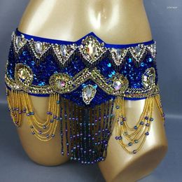 Wear de la scène Costume en gros de la femme Costume de danse du nombril Écharpe Hip Wrap à la main la ceinture de ventre artisanale avec des perles à glace chaîne de taille