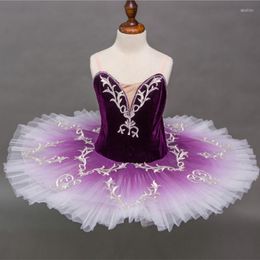 Vêtements de scène en gros enfants filles ballet danse performance violet velours tutu costume