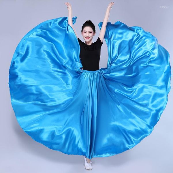 Stage Wear Femme 360 degrés Danseuse Satin Jupes Danse du ventre Big Swing Costumes de danse du ventre Jupe en or violet