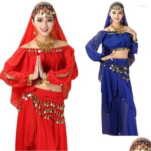 Stage Wear Vrouw 4-delige set Buikdanskostuums Oosterse Egypte Danskostuum Bollywood Jurk Buikdansen Kleden Drop Levering Kleding Dhst7