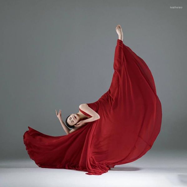Vêtements de scène femme 720 degrés vêtements de danse classique femmes élégant Performance tissu gaze jupe grande balançoire pratique vin rouge