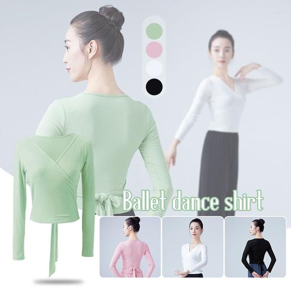 Vêtements de scène femme Ballet danse hauts Wrap tricoté col en V à manches longues chemises Bandage formation pratique Costumes