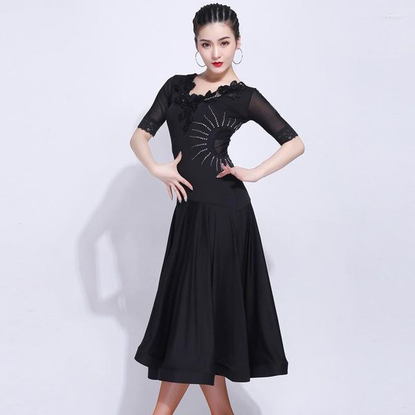 Vêtements de scène femme robe de bal Flamenco Rave tenue noir robes de danse standard dames valse espagnol pratique Performance DNV12497