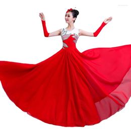 Stage Wear Woman Red Long Full-Skirt Opening Dance Big Swing Dress Spaans Bullfight Performance kostuum pailletten dansen dansen