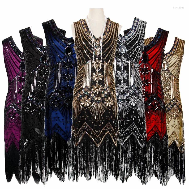 Stadiumkleding Vrouwen Jaren 1920 Vintage Great Gatsby Jurk Pailletten V-hals Kwastje Bodycon Kralen Party Flapper Ballroom Tango Latin Dans