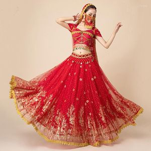 Vêtements de scène Tenues de danse du ventre pour femmes Bollywood Costume de danse Lady Girl Carnaval Brodé Jupe longue Ensemble