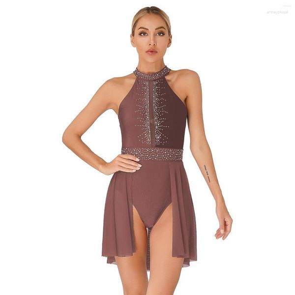 Vêtements de scène robe de danse lyrique pour femmes jupes en maille Ballet gymnastique justaucorps dos nu robes de patinage artistique adultes Performance