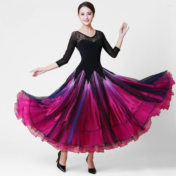 Escenario desgaste mujeres salón de baile trajes de rendimiento moderno vestido de bola estándar niña vals tango uniformes lyq17012